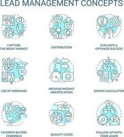 Lead management turquoise concept icons set. Marketing strategy for business idea thin line color illustrations. Isolated symbols. Editable stroke vector