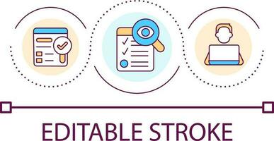 Data search and analysis loop concept icon. Review information. Tasklist. Computer worker abstract idea thin line illustration. Isolated outline drawing. Editable stroke vector