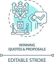 Winning quotes and proposals turquoise concept icon. Leads conversion process abstract idea thin line illustration. Isolated outline drawing. Editable stroke vector