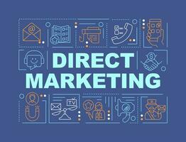 Direct marketing strategy word concepts dark blue banner. Promotion. Infographics with editable icons on color background. Isolated typography. Vector illustration with text