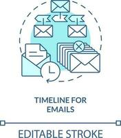 Timeline for emails turquoise concept icon. Sending schedule. Lead nurturing campaign abstract idea thin line illustration. Isolated outline drawing. Editable stroke vector