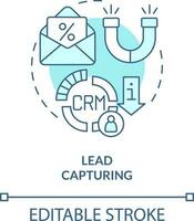 Lead capture turquoise concept icon. Data collection. Contacts management process abstract idea thin line illustration. Isolated outline drawing. Editable stroke vector