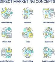 Direct marketing concept icons set. Strategy of individual sales. Business idea thin line color illustrations. Isolated symbols. Editable stroke vector