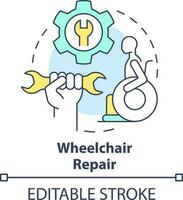 Wheelchair repair concept icon. Healthcare device. In demand small business idea abstract idea thin line illustration. Isolated outline drawing. Editable stroke vector