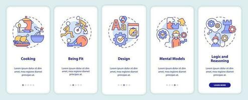 vida habilidades inducción móvil aplicación pantalla. habilidades y talentos recorrido 5 5 pasos editable gráfico instrucciones con lineal conceptos. ui, ux, gui modelo vector
