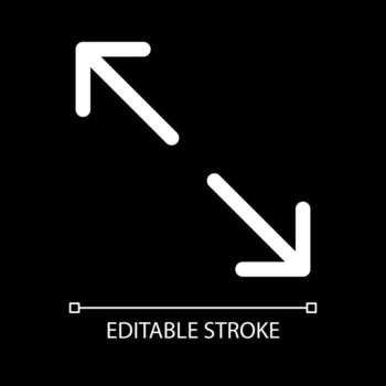 Enlargement white linear ui icon for dark theme. Full size screen. Media player control. Vector line pictogram. Isolated user interface symbol for night mode. Editable stroke