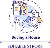 Buying house concept icon. Life skill abstract idea thin line illustration. Homebuying process. First-time house purchase. Isolated outline drawing. Editable stroke vector