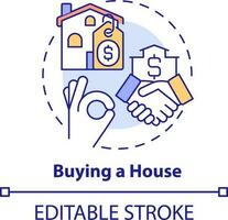 Buying house concept icon. Life skill abstract idea thin line illustration. Homebuying process. First-time house purchase. Isolated outline drawing. Editable stroke vector