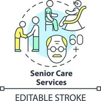 Senior care services concept icon. Elderly people. In demand small business type abstract idea thin line illustration. Isolated outline drawing. Editable stroke vector