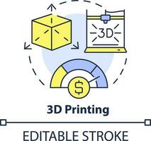 Three dimensional printing concept icon. Innovation. Future business trend abstract idea thin line illustration. Isolated outline drawing. Editable stroke vector