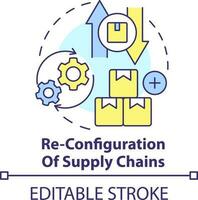 Reconfiguration of supply chains concept icon. Products distribution. Business trend abstract idea thin line illustration. Isolated outline drawing. Editable stroke vector