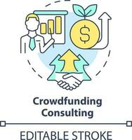Crowdfunding consulting concept icon. Find investors. In demand small business idea abstract idea thin line illustration. Isolated outline drawing. Editable stroke vector