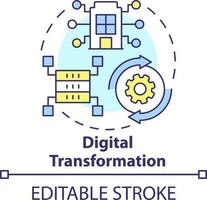 Digital transformation concept icon. IT modernization. Business trend abstract idea thin line illustration. Isolated outline drawing. Editable stroke vector