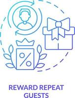 Reward repeat guests blue gradient concept icon. Elevating guest satisfaction abstract idea thin line illustration. Increase loyalty program. Isolated outline drawing vector