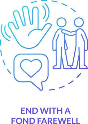 End with fond farewell blue gradient concept icon. Improving hotel customer service abstract idea thin line illustration. Warm goodbye. Isolated outline drawing