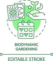 Biodynamic gardening green concept icon. Sowing and planting calendar. Gardening type abstract idea thin line illustration. Isolated outline drawing. Editable stroke vector