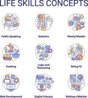 Life skills concept icons set. Learning psychosocial competencies idea thin line color illustrations. Personal development. Isolated symbols. Editable stroke vector
