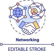 Networking concept icon. Essential life skill abstract idea thin line illustration. Building connections. Communication. Isolated outline drawing. Editable stroke vector