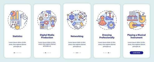 Professional skills onboarding mobile app screen. Career walkthrough 5 steps editable graphic instructions with linear concepts. UI, UX, GUI template vector