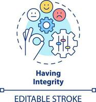 Having integrity concept icon. Self-management skill abstract idea thin line illustration. Honesty about morals and values. Isolated outline drawing. Editable stroke vector