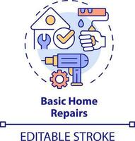 Basic home repairs concept icon. Important life skill abstract idea thin line illustration. Home improvement. DIY project. Isolated outline drawing. Editable stroke vector