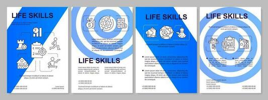 Life skills purple blue template. Essential abilities. Leaflet design with linear icons. Editable 4 vector layouts for presentation, annual reports