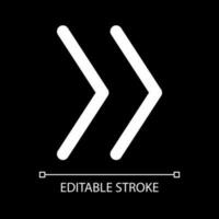 Skip to end white linear ui icon for dark theme. Move to final song. Multimedia player control. Vector line pictogram. Isolated user interface symbol for night mode. Editable stroke