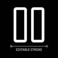 Pause white linear ui icon for dark theme. Interruption of song. Multimedia player control. Vector line pictogram. Isolated user interface symbol for night mode. Editable stroke
