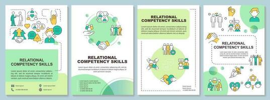 Skills of relational competency green brochure template. Leaflet design with linear icons. Editable 4 vector layouts for presentation, annual reports