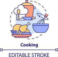 Cooking concept icon. Basic life skill abstract idea thin line illustration. Food preparation. Culinary art. Kitchen tips. Isolated outline drawing. Editable stroke vector