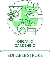 Organic gardening green concept icon. No synthetic fertilizers. Gardening type abstract idea thin line illustration. Isolated outline drawing. Editable stroke vector