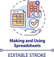 Making and using spreadsheets concept icon. Critical thinking skill abstract idea thin line illustration. Workplace task. Isolated outline drawing. Editable stroke vector