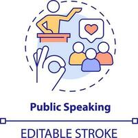 Public speaking concept icon. Essential life skill abstract idea thin line illustration. Motivational speaker. Confidence. Isolated outline drawing. Editable stroke vector