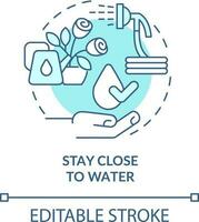 Stay close to water turquoise concept icon. Watering plants. Gardening recommendation abstract idea thin line illustration. Isolated outline drawing. Editable stroke vector