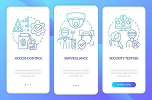 Physical security parts blue gradient onboarding mobile app screen. Protection walkthrough 3 steps graphic instructions with linear concepts. UI, UX, GUI template vector