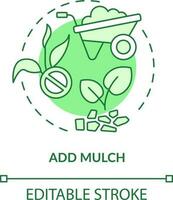 Add mulch green concept icon. Cover soil surface to protect plants. Gardening tip abstract idea thin line illustration. Isolated outline drawing. Editable stroke vector