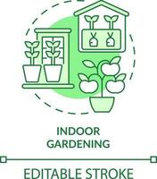 Indoor gardening green concept icon. Grow plant at home. Greenhouse. Gardening type abstract idea thin line illustration. Isolated outline drawing. Editable stroke vector