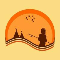 illustration of native american day with arizona view and apache people vector