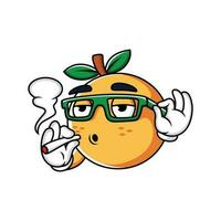 Smoking Orange Cartoon with Relax Expression in white background vector