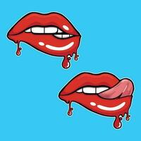 Mouth Cartoon with Different Styles. Vector Icon Illustration, Isolated on Blue Background