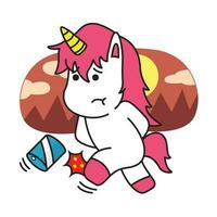 Unicorn Expression is Lonely. Vector Animal Illustration Isolated on White Background