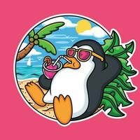 linda pingüinos relajarse en el playa vector