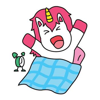 Expression Unicorn when Weak Up. Vector Animal Illustration Isolated on White Background