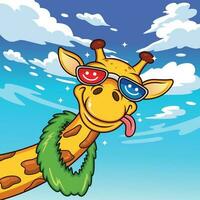 Giraffe cartoons with funny expressions using summer costumes vector