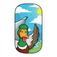 Duck cartoons are on the plane window with funny expressions vector