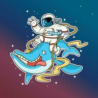 Cool Astronaut Cartoon. Vector Icon Illustration, Isolated on Galaxy Background