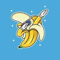 Dub banana cartoon with cool pose and glasses in blue background vector