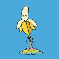 plátano dibujos animados es volador con un gracioso expresión vector