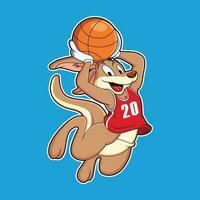 Kangaroos Playing Basketball Cartoon. Animal Vector Icon Illustration, Isolated on Blue Background