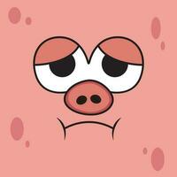 Sad Pig Expression Cartoon. Animal Vector Icon Illustration, Isolated on Pink Background